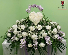 Heart Shaped Casket Spray Lavender And White