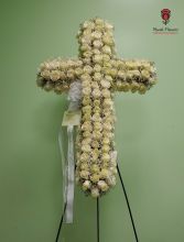 All White Roses Funeral Cross