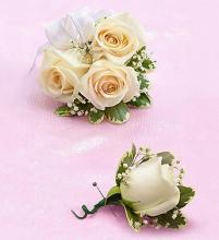 White Rose Corsage &amp; Boutonniere