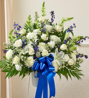 Heartfelt Sympathies Blue &amp; White Standing Basket