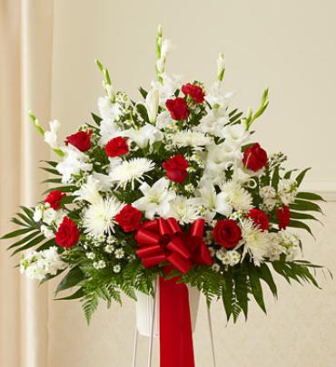 Heartfelt Sympathies Red &amp; White Standing Basket