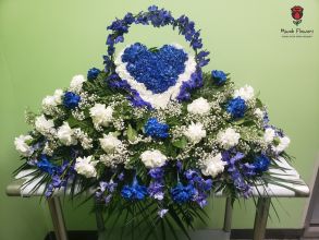 Heart Shaped Casket Spray Blue And White