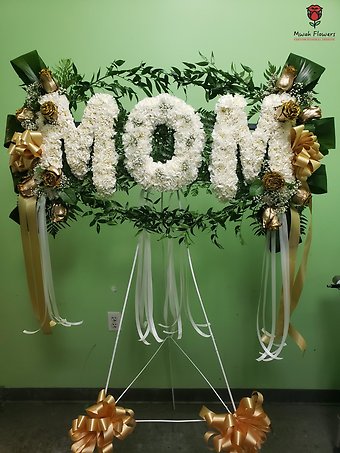 Mom White & Gold Funeral Flowers Spray